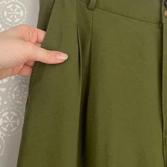 Madewell Drapey Pleated Wide Leg Cropped Pants in Kale Green Size 10 - Picture 2 of 7